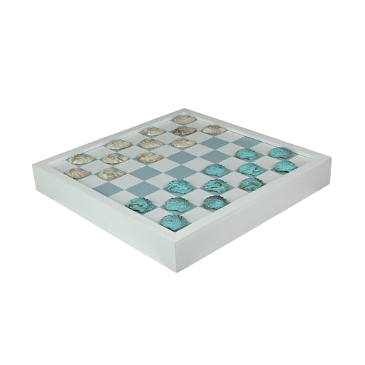 Coastal Themed Seashell Checkers Set With Game Board 13 Inches Image 1