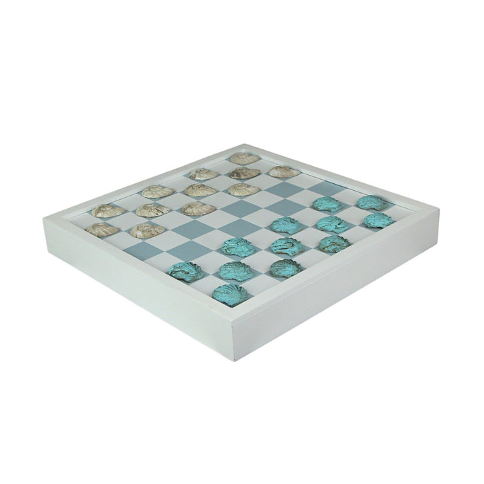 Coastal Themed Seashell Checkers Set With Game Board 13 Inches Image 1