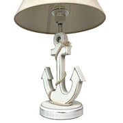 Coastal White Anchor Table Lamp with Shade, 19" Nautical Wood Accent Lamp, Beach House Bedroom Nightstand Lighting, Rope