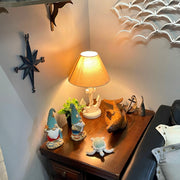 Coastal White Anchor Table Lamp with Shade, 19" Nautical Wood Accent Lamp, Beach House Bedroom Nightstand Lighting, Rope