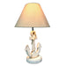 Coastal White Anchor Table Lamp with Shade, 19" Nautical Wood Accent Lamp, Beach House Bedroom Nightstand Lighting, Rope