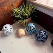 Zeckos Decorative Orb Set Nautical Anchor Resin Spheres, 4.5 Inch Coastal Bowl Filler Balls in Distressed White, Aqua and
