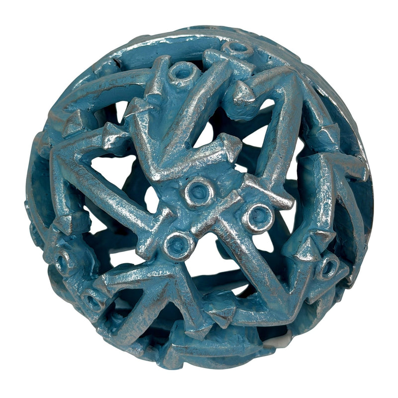 Zeckos Decorative Orb Set Nautical Anchor Resin Spheres, 4.5 Inch Coastal Bowl Filler Balls in Distressed White, Aqua and