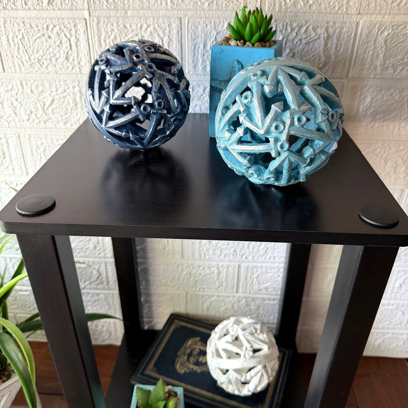 Zeckos Decorative Orb Set Nautical Anchor Resin Spheres, 4.5 Inch Coastal Bowl Filler Balls in Distressed White, Aqua and