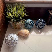 Zeckos Decorative Orb Set Nautical Anchor Resin Spheres, 4.5 Inch Coastal Bowl Filler Balls in Distressed White, Aqua and