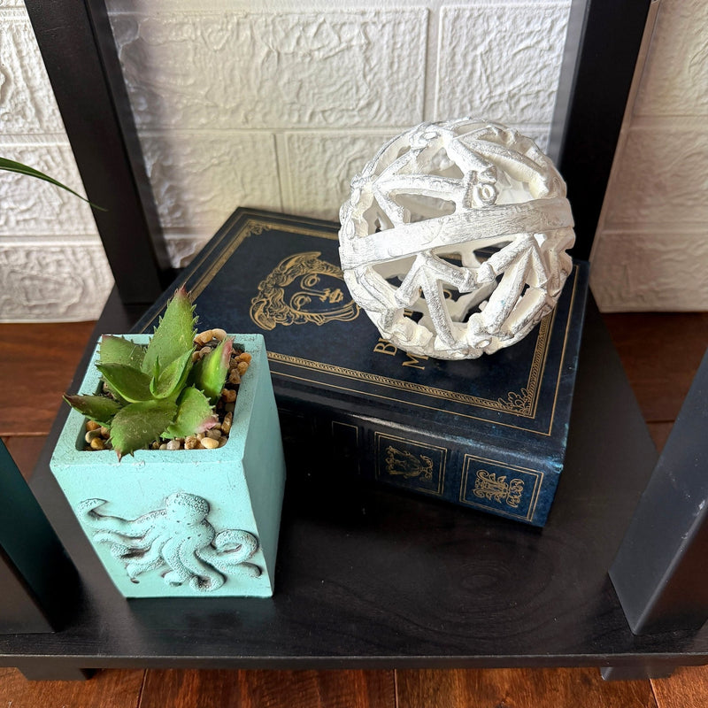 Zeckos Decorative Orb Set Nautical Anchor Resin Spheres, 4.5 Inch Coastal Bowl Filler Balls in Distressed White, Aqua and