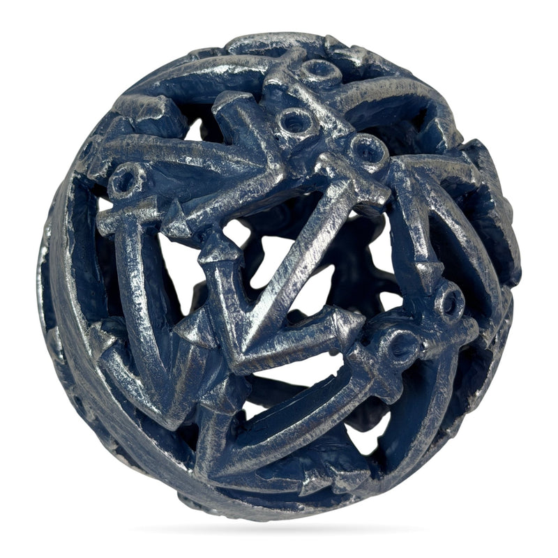 Zeckos Decorative Orb Set Nautical Anchor Resin Spheres, 4.5 Inch Coastal Bowl Filler Balls in Distressed White, Aqua and