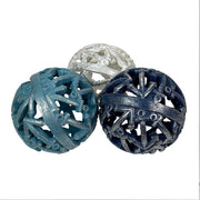Zeckos Decorative Orb Set Nautical Anchor Resin Spheres, 4.5 Inch Coastal Bowl Filler Balls in Distressed White, Aqua and