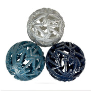Zeckos Decorative Orb Set Nautical Anchor Resin Spheres, 4.5 Inch Coastal Bowl Filler Balls in Distressed White, Aqua and