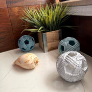Zeckos Decorative Orbs Set of 3, Coastal Resin Rope Look Accent Balls, 4 Inch Sphere Bowl Fillers in Blue Aqua and Sand with