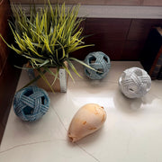Zeckos Decorative Orbs Set of 3, Coastal Resin Rope Look Accent Balls, 4 Inch Sphere Bowl Fillers in Blue Aqua and Sand with