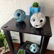 Zeckos Decorative Orbs Set of 3, Coastal Resin Rope Look Accent Balls, 4 Inch Sphere Bowl Fillers in Blue Aqua and Sand with