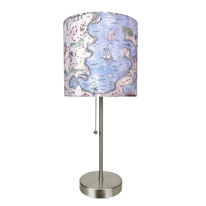 Decorative Treasure Map Brushed Nickel Accent Lamp Coastal Pirate Beach Decor Image 1