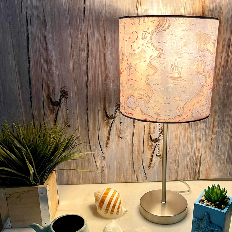 Decorative Treasure Map Brushed Nickel Accent Lamp Coastal Pirate Beach Decor Image 4