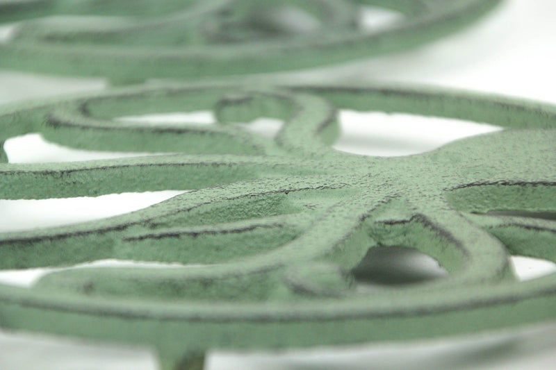 Distressed Coastal Cast Iron Octopus Sea Foam Green Trivet Set of 2 Image 3