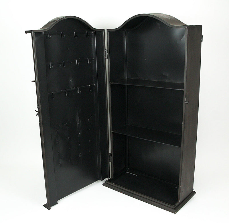 Distressed Finish Black Metal Billiards Pool Table Tabletop Wall Mounted Cabinet Image 2