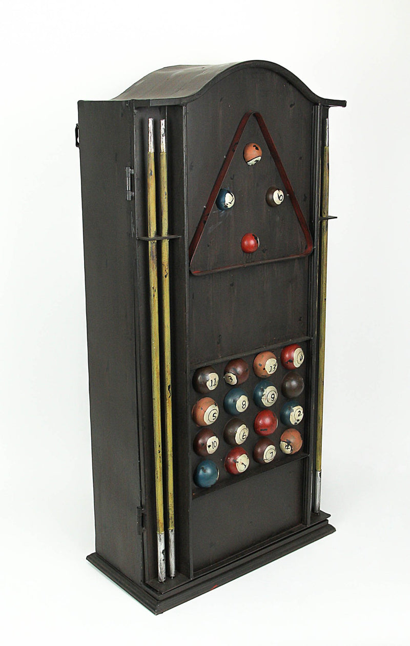 Distressed Finish Black Metal Billiards Pool Table Tabletop Wall Mounted Cabinet Image 3