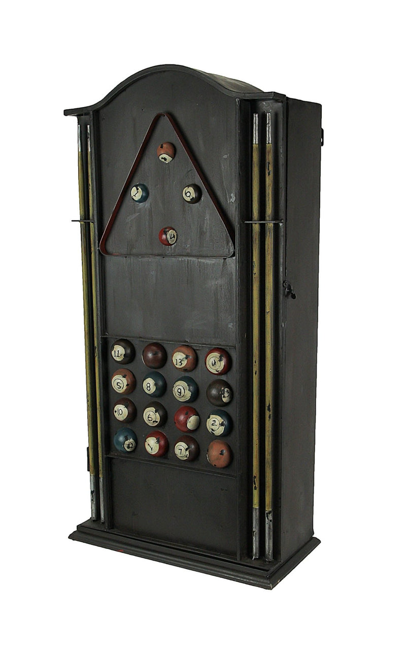 Distressed Finish Black Metal Billiards Pool Table Tabletop Wall Mounted Cabinet Image 1