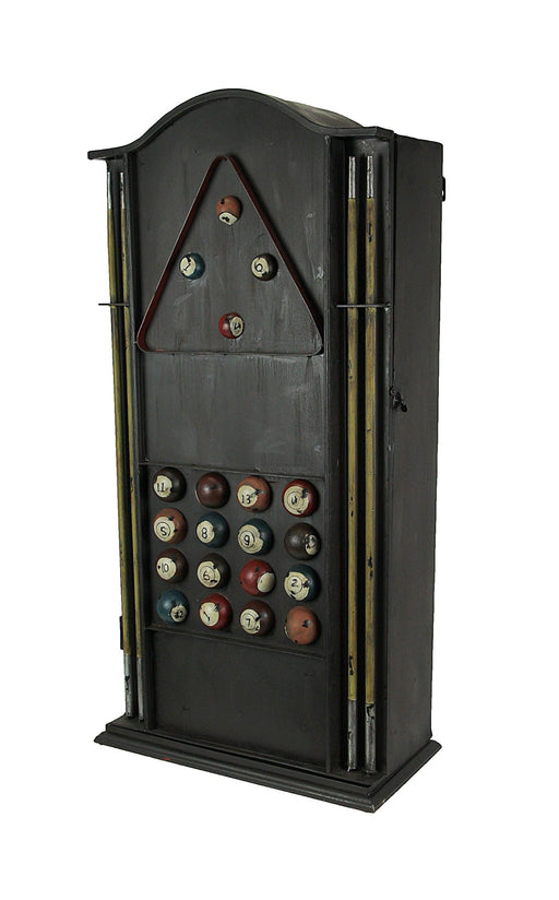 Distressed Finish Black Metal Billiards Pool Table Tabletop Wall Mounted Cabinet Image 1