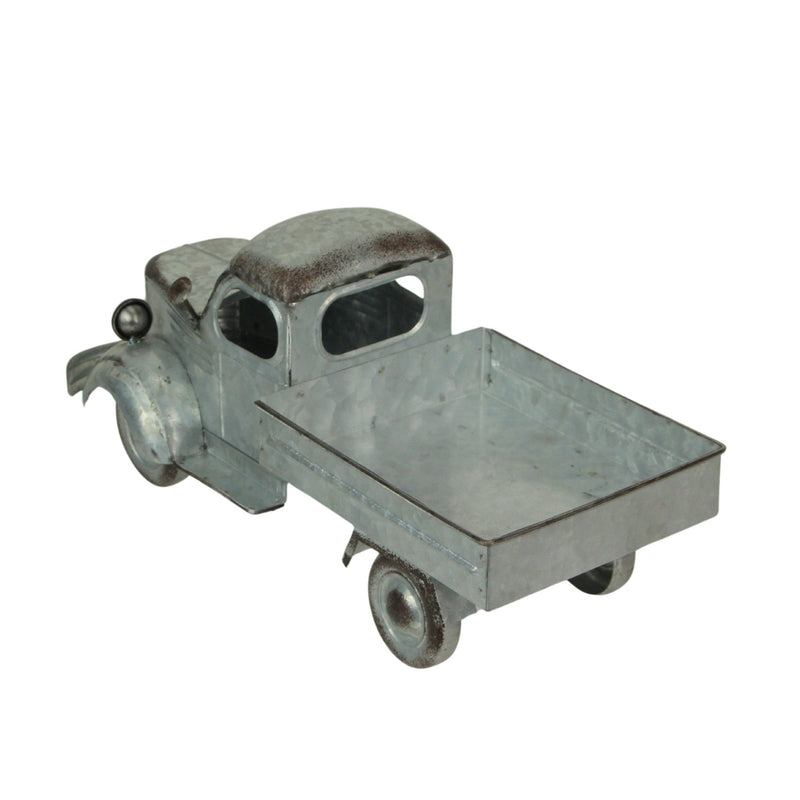 Distressed Galvanized Silver Vintage Truck Metal Planter – Rustic Decor for Indoor & Outdoor Use, 14” Farmhouse-Inspired