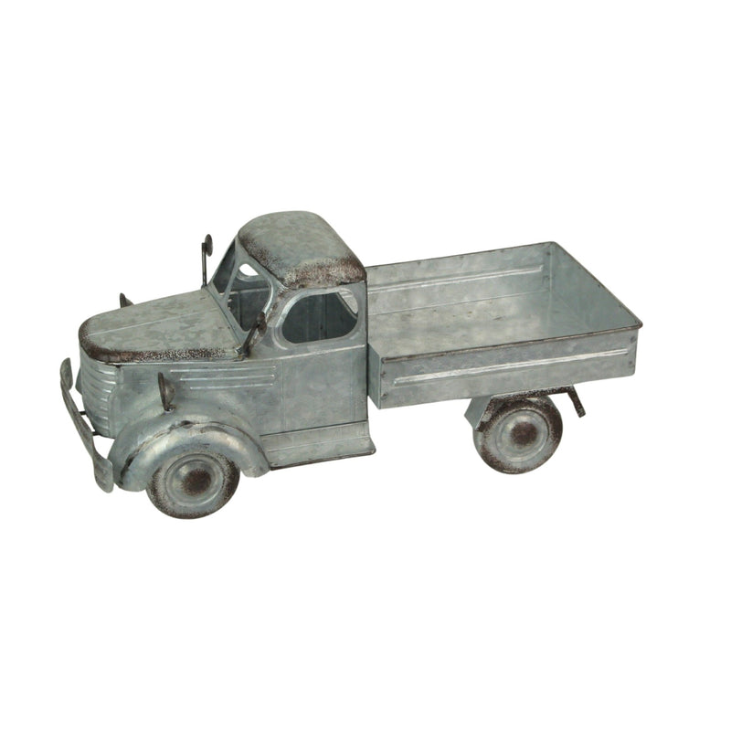 Distressed Galvanized Silver Vintage Truck Metal Planter – Rustic Decor for Indoor & Outdoor Use, 14” Farmhouse-Inspired