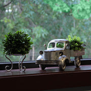 Distressed Galvanized Silver Vintage Truck Metal Planter – Rustic Decor for Indoor & Outdoor Use, 14” Farmhouse-Inspired