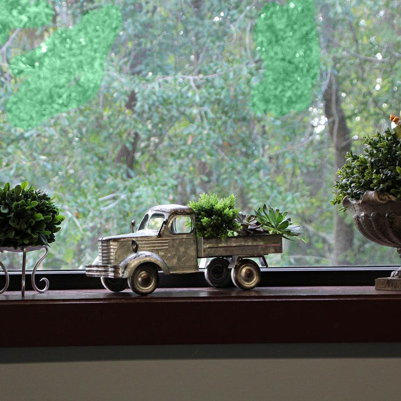 Distressed Galvanized Silver Vintage Truck Metal Planter – Rustic Decor for Indoor & Outdoor Use, 14” Farmhouse-Inspired