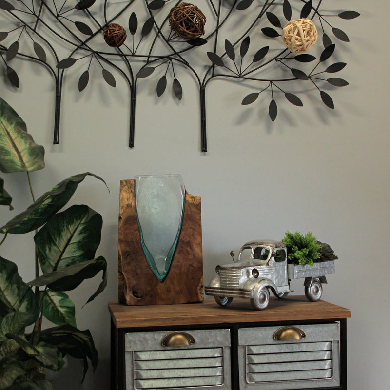 Distressed Galvanized Silver Vintage Truck Metal Planter – Rustic Decor for Indoor & Outdoor Use, 14” Farmhouse-Inspired