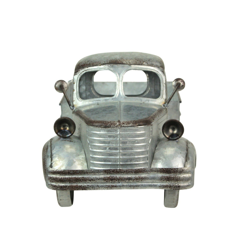 Distressed Galvanized Silver Vintage Truck Metal Planter – Rustic Decor for Indoor & Outdoor Use, 14” Farmhouse-Inspired