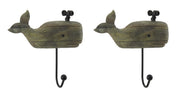 Distressed Wood Look 2 Piece Spouting Whale Wall Hook Set Image 1
