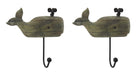 Distressed Wood Look 2 Piece Spouting Whale Wall Hook Set Image 1