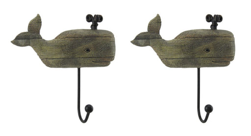 Distressed Wood Look 2 Piece Spouting Whale Wall Hook Set Image 1