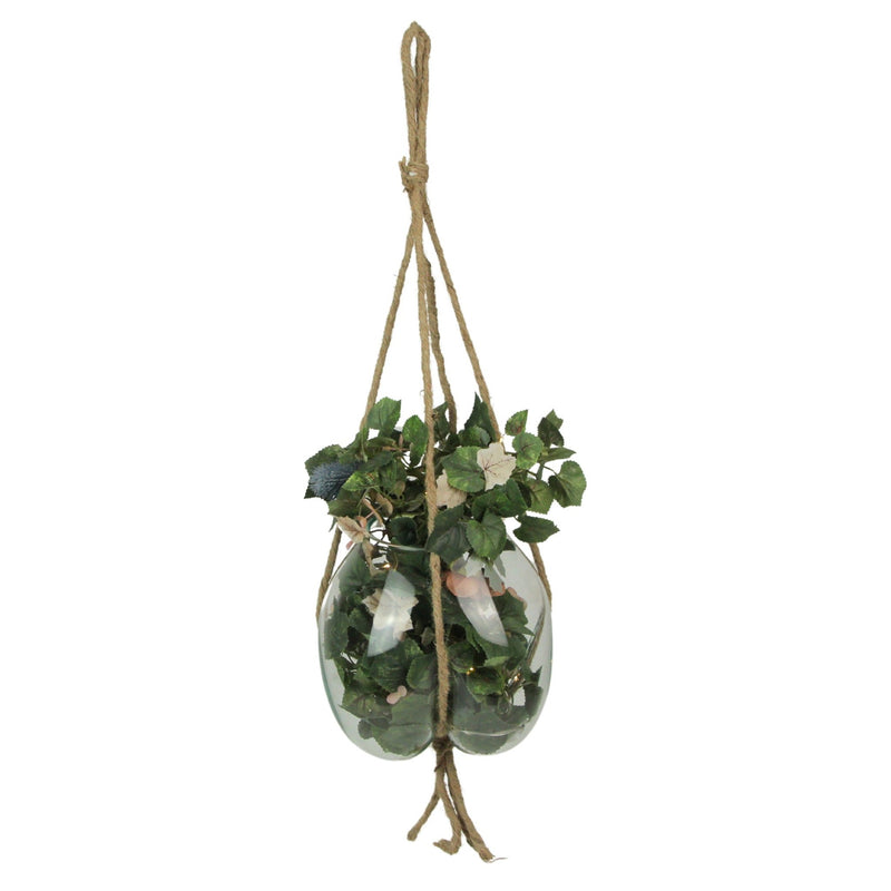 Elegant Hanging Molten Glass Bowl Planter Terrarium, Handcrafted, 9 x 9 Inch, 25 Inch Hanging Height, Ideal for Succulents &