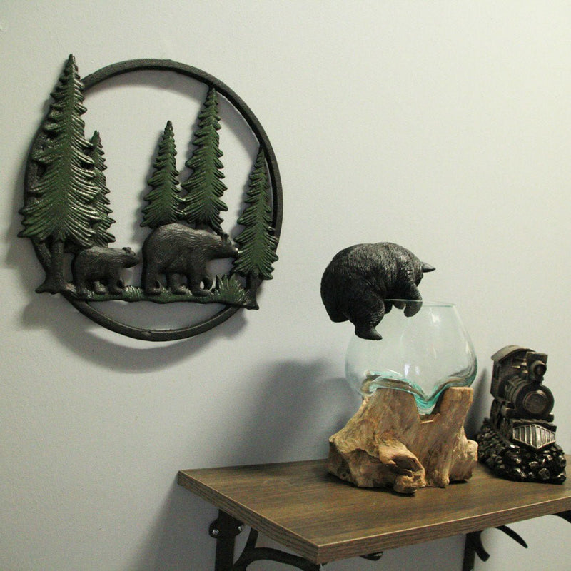Multicolored - Image 5 - Cast Iron Black Bears in Forest Indoor / Outdoor Decorative Wall Hanging 12 Inches in Diameter -