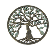 Bronze - Image 1 - Bronze and Green Finish Cast Iron Tree Of Life Wall Hanging Décor Sculpture 11.75 Inch Diameter - Elegant