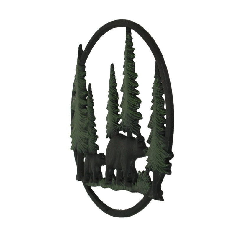 Multicolored - Image 3 - Cast Iron Black Bears in Forest Indoor / Outdoor Decorative Wall Hanging 12 Inches in Diameter -