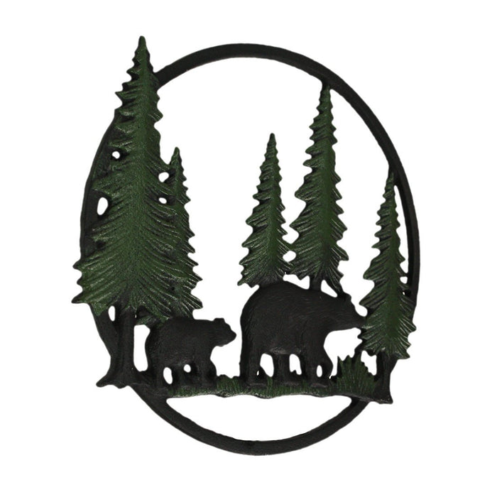 Multicolored - Image 2 - Cast Iron Black Bears in Forest Indoor / Outdoor Decorative Wall Hanging 12 Inches in Diameter -