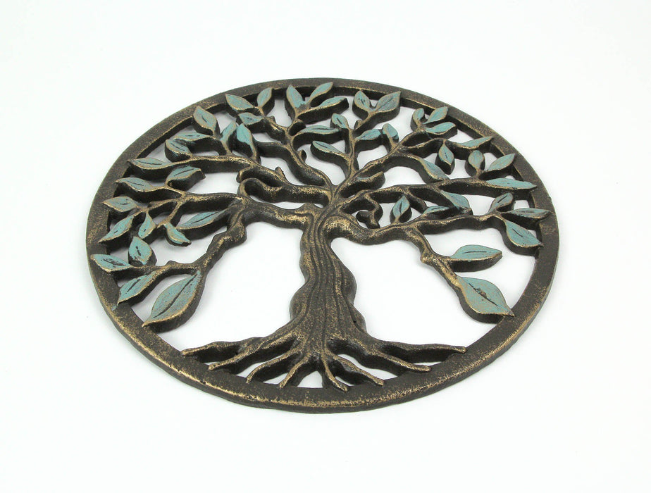 Bronze - Image 2 - Bronze and Green Finish Cast Iron Tree Of Life Wall Hanging Décor Sculpture 11.75 Inch Diameter - Elegant