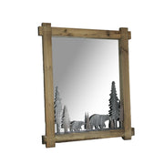 Enchanting 26-Inch High Black Bears Wood and Metal Wall Mirror - Easy To Hang - Rustic Forest-Inspired Decorative Piece for