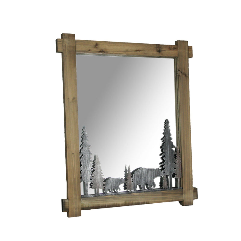 Enchanting 26-Inch High Black Bears Wood and Metal Wall Mirror - Easy To Hang - Rustic Forest-Inspired Decorative Piece for