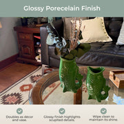 Green - Image 6 - Zeckos Porcelain Decorative Vases Set of 2 in Glossy Green Gurgling Fish Style, 8 X 5.5 X 3.75 in Overall,