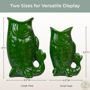 Green - Image 5 - Zeckos Porcelain Decorative Vases Set of 2 in Glossy Green Gurgling Fish Style, 8 X 5.5 X 3.75 in Overall,