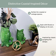 Green - Image 4 - Zeckos Porcelain Decorative Vases Set of 2 in Glossy Green Gurgling Fish Style, 8 X 5.5 X 3.75 in Overall,