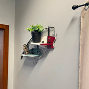 Fishing Pole Wall Shelf with Two Wood Lure Shelves, Zeckos 24 Inch Rustic Metal & Wood Wall Decor, Lake House, Coastal, or