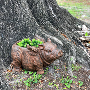 Whimsical Flying Pig Planter with Drain Hole – 17 Inch Brown Magnesium Oxide Animal Planter for Succulents, Flowers, Indoor