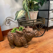 Whimsical Flying Pig Planter with Drain Hole – 17 Inch Brown Magnesium Oxide Animal Planter for Succulents, Flowers, Indoor