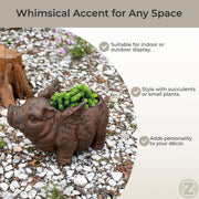 Whimsical Flying Pig Planter with Drain Hole – 17 Inch Brown Magnesium Oxide Animal Planter for Succulents, Flowers, Indoor