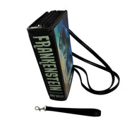 Things2die4 Frankenstein Book Clutch Bag, Black Vinyl Cross Body Bag with Detachable Shoulder Strap and Wrist Strap, Gothic