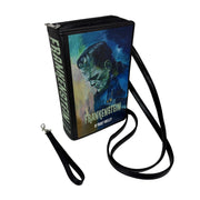 Things2die4 Frankenstein Book Clutch Bag, Black Vinyl Cross Body Bag with Detachable Shoulder Strap and Wrist Strap, Gothic