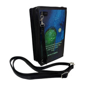 Things2die4 Frankenstein Book Clutch Bag, Black Vinyl Cross Body Bag with Detachable Shoulder Strap and Wrist Strap, Gothic